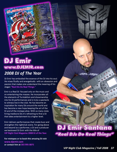 2008 DJ of The Year Article in VIP Nightclub Magazine Fall 2008 Issue