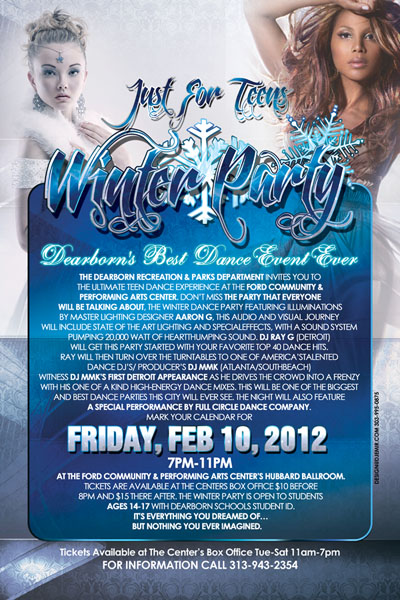 Dearborn Ford Community Center Teen Winter Party Flyer Design