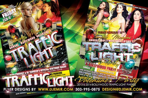 Amazing Bollywood Valentine's Day Traffic Light Party Flyer Design