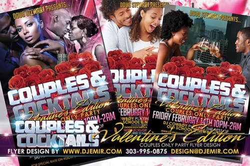 Couples and Cocktails St Valentine's Day Party Flyer design