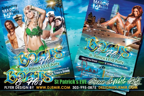 Boats and Ho's St. Patrick's Day weekend green and white party flyer design