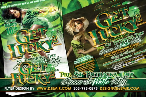 Get Lucky 2 St Patrick's Day Green and White Party Flyer Design California