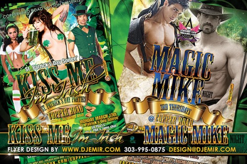Kiss Me I'm Irish St Patrick's Day Party and Magic Mike Night Flyer Design Colorado Springs