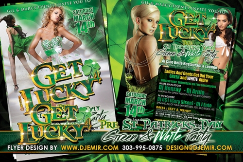 Get Lucky 4 Pre St Patrick's Day Green And White Party Flyer Design California