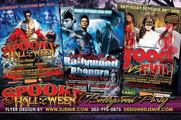 Good Vs Evil, Spooky Halloween Bollywood And Bhangra Halloween Party Flyer Designs